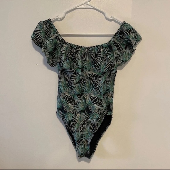 Cabana Del Sol palm leaf tropical print one piece off the shoulder swimsuit S - Picture 1 of 5